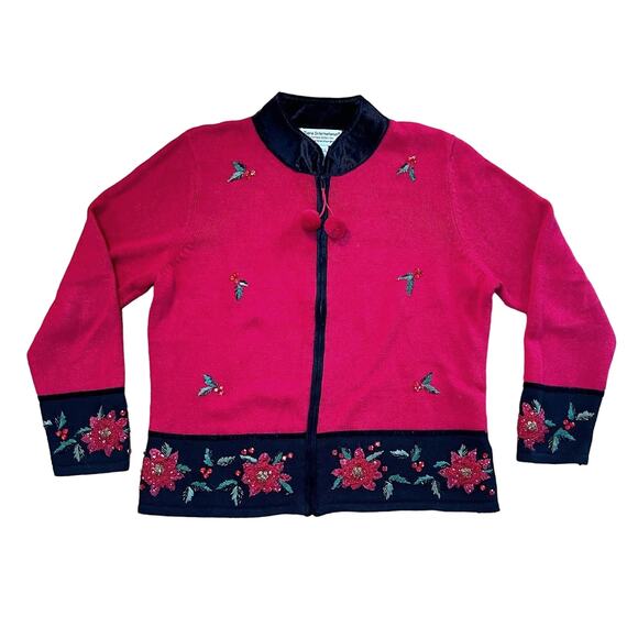 VINTAGE 90s Tiara International Christmas Collection Poinsettia Sweater Size XL - Picture 1 of 6